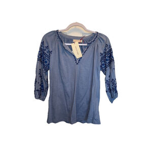 New Solitaire Top Anthropologie Boho Peasant Festival Embroidered Blue Women S